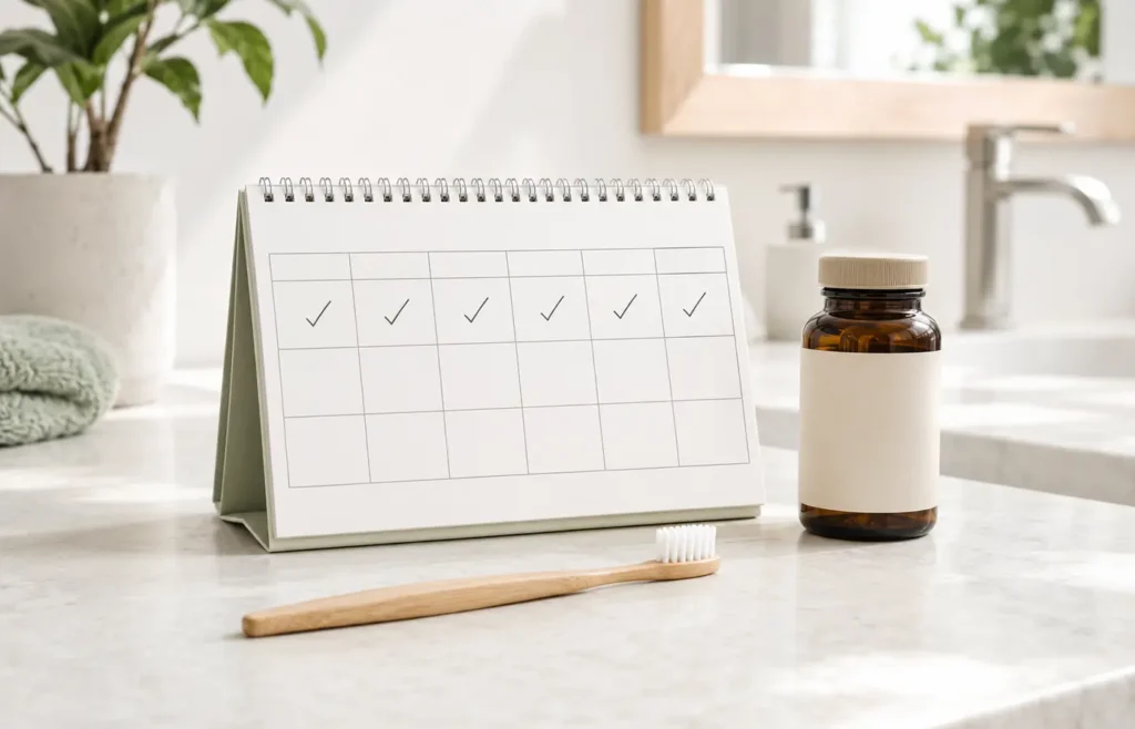 Daily ProDentim dosage routine organized alongside regular brushing and oral care.
