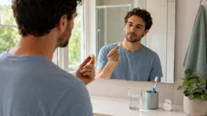 Person learning how to take ProDentim as part of a daily oral care routine.