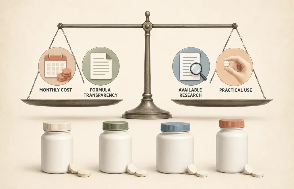 Comparing the monthly cost and evidence-based value of different oral probiotic options.