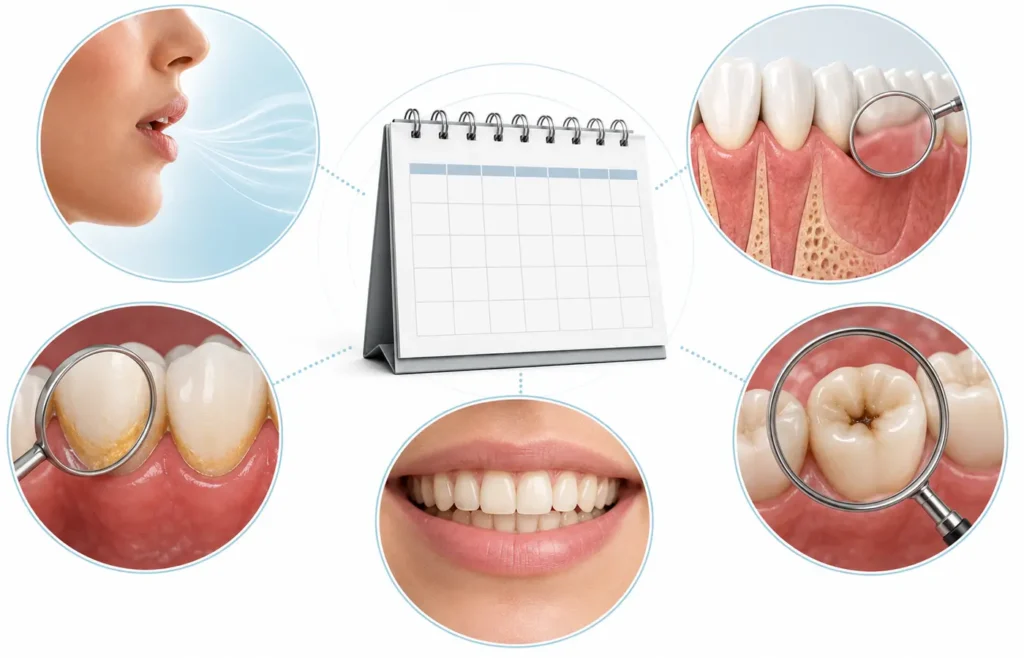 Different oral health outcomes require different methods and timeframes for evaluation.