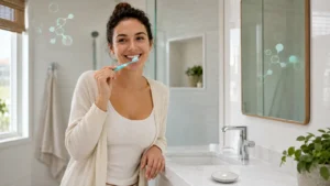 Oral probiotics for teeth and gums included in a daily oral care routine.