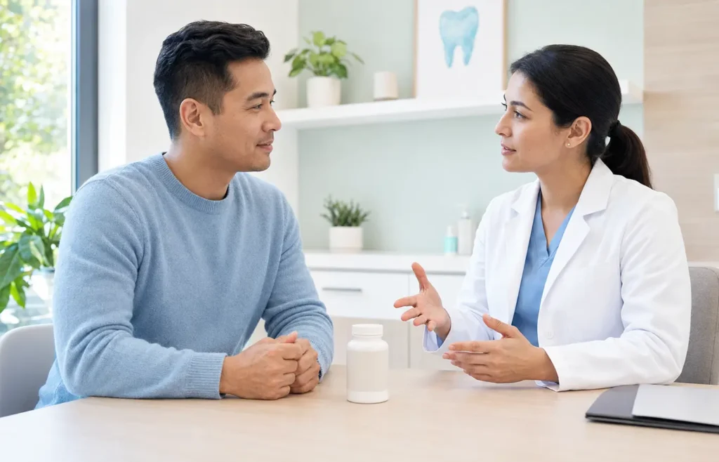 Person discussing ProDentim safety and probiotic supplements with a healthcare professional.