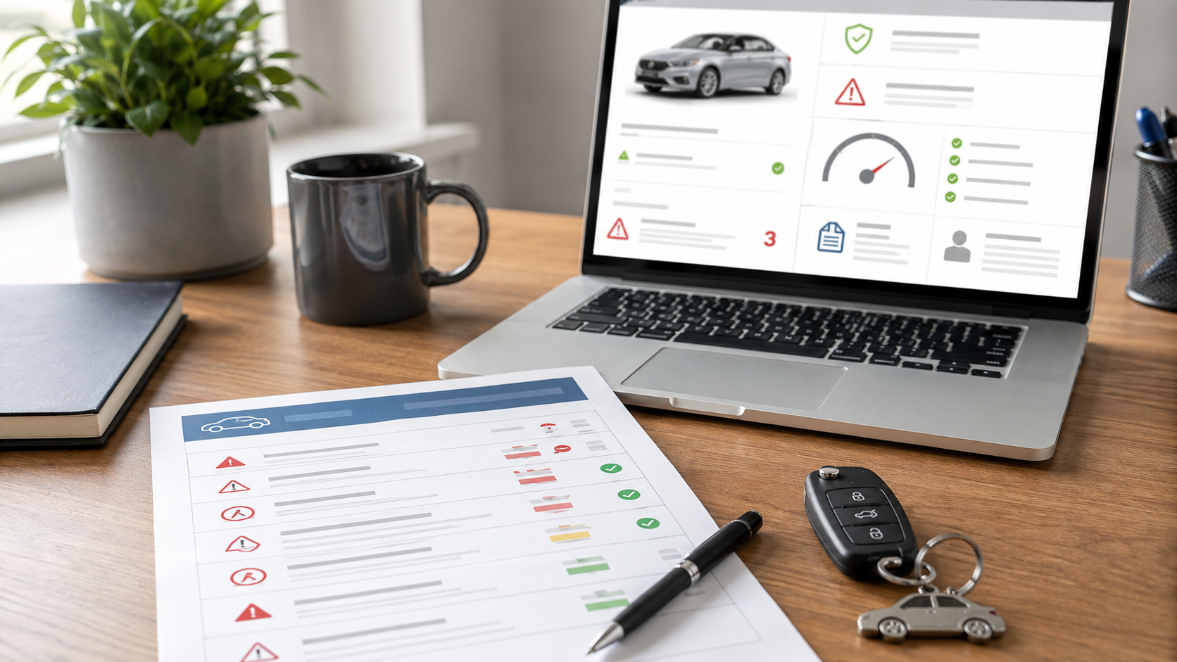 Used car buying checklist with vehicle history report red flags