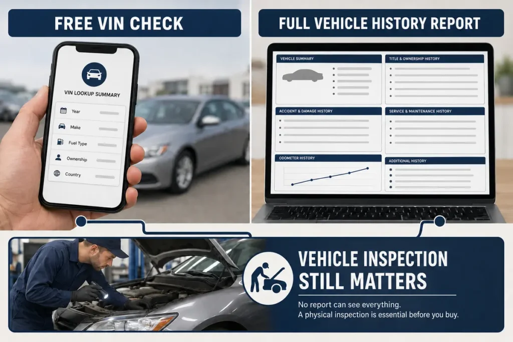Free VIN check compared with a full vehicle history report