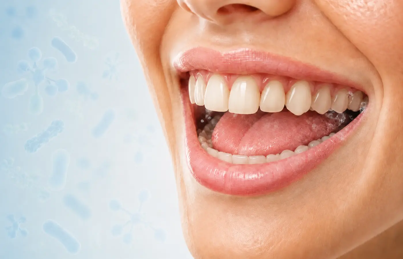 Editorial illustration representing the oral microbiome environment